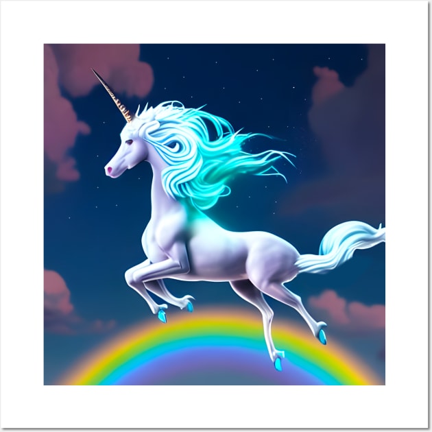 Mystic Nights Rainbow Flying Unicorn Wall Art by TshirtLABS